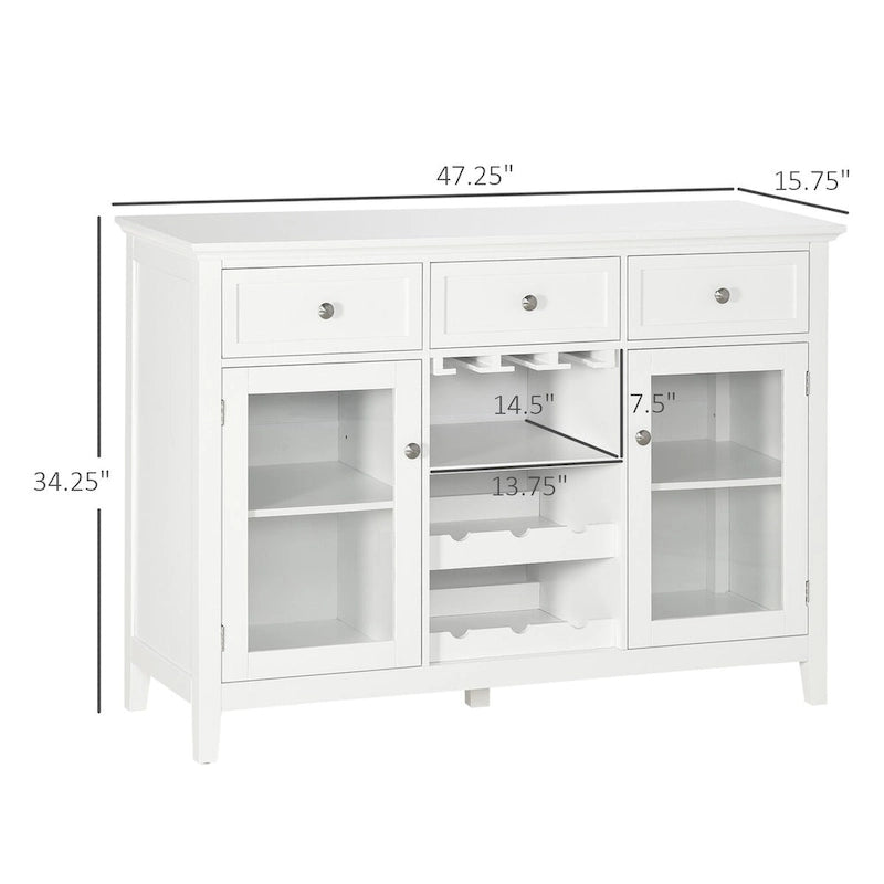 Coffee Bar Cabinet with 3 Drawers, 6-Bottle Wine Rack, Stemware Racks, Glass Door, Sideboard Cabinet, Wine Cabinet