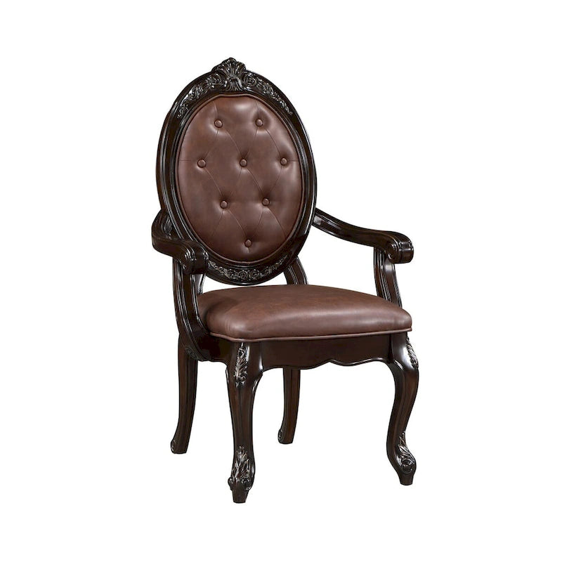 Traditional Carved Dining Armchair with Faux Leather Seat