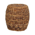 Woven Abaca Drum Accent Side Table in Natural Brown
