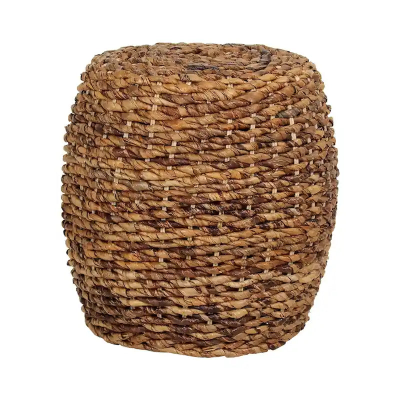 Woven Abaca Drum Accent Side Table in Natural Brown