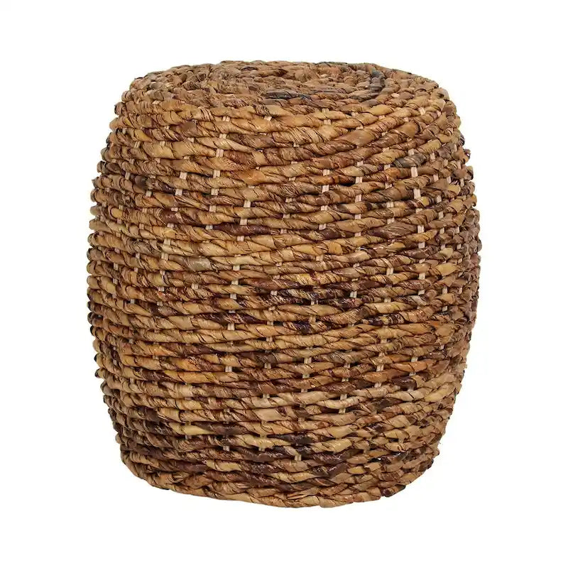 Woven Abaca Drum Accent Side Table in Natural Brown