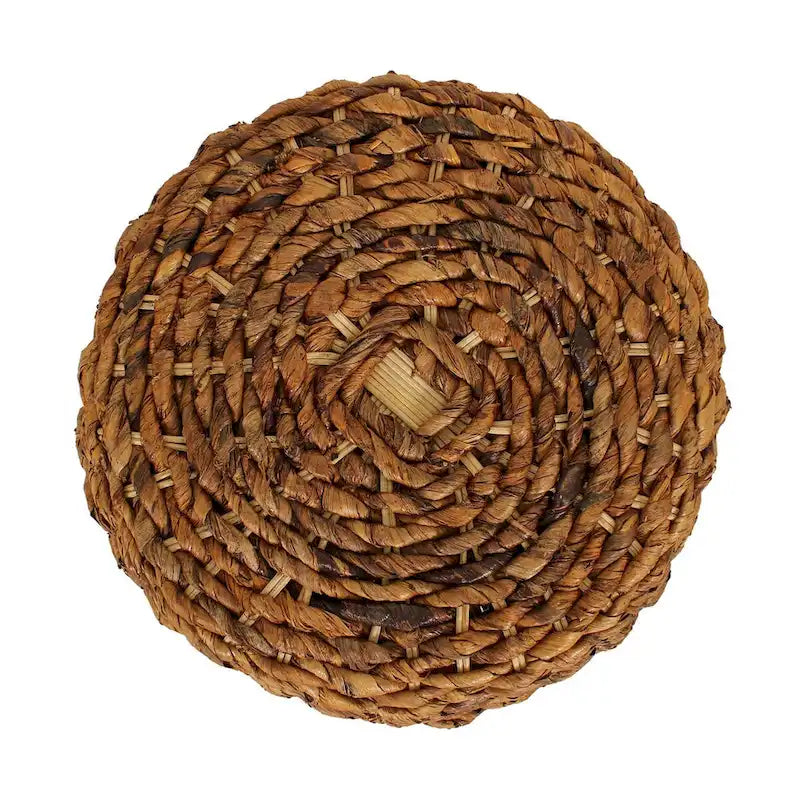 Woven Abaca Drum Accent Side Table in Natural Brown