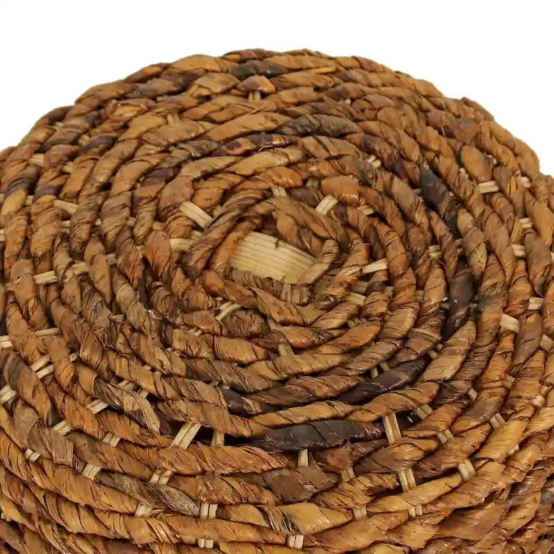 Woven Abaca Drum Accent Side Table in Natural Brown