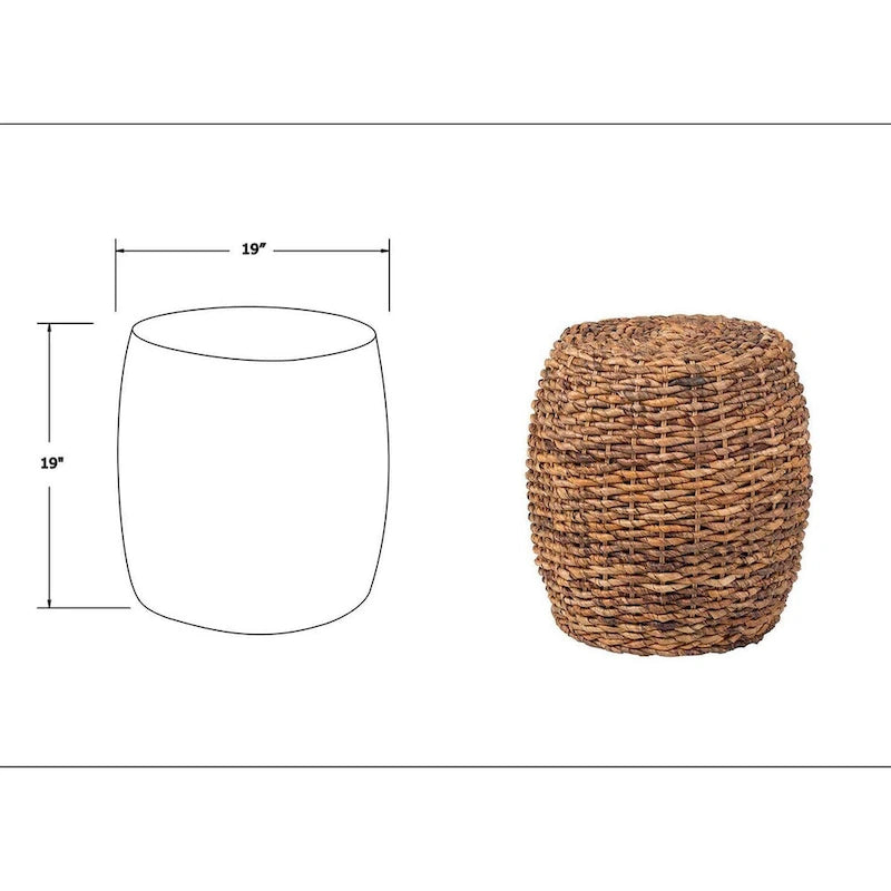 Woven Abaca Drum Accent Side Table in Natural Brown