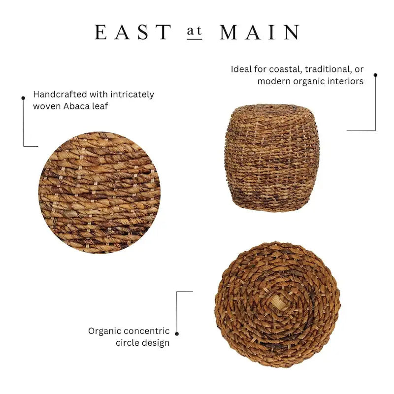 Woven Abaca Drum Accent Side Table in Natural Brown