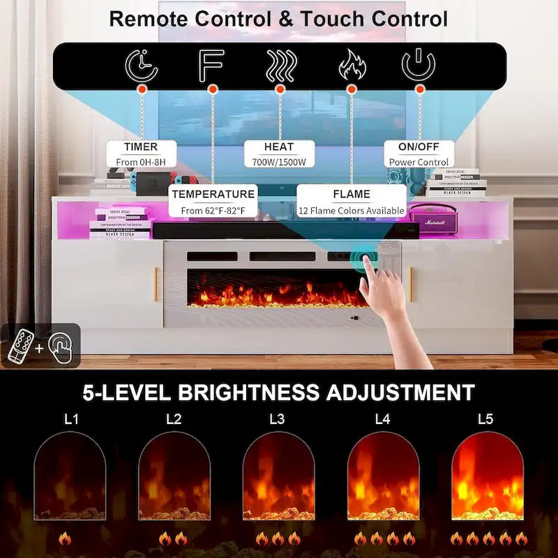 70" Entertainment Center with Built-In Electric Fireplace