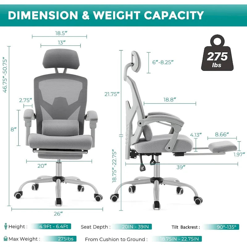 High-Back Reclining Gaming & Office Chair with Footrest