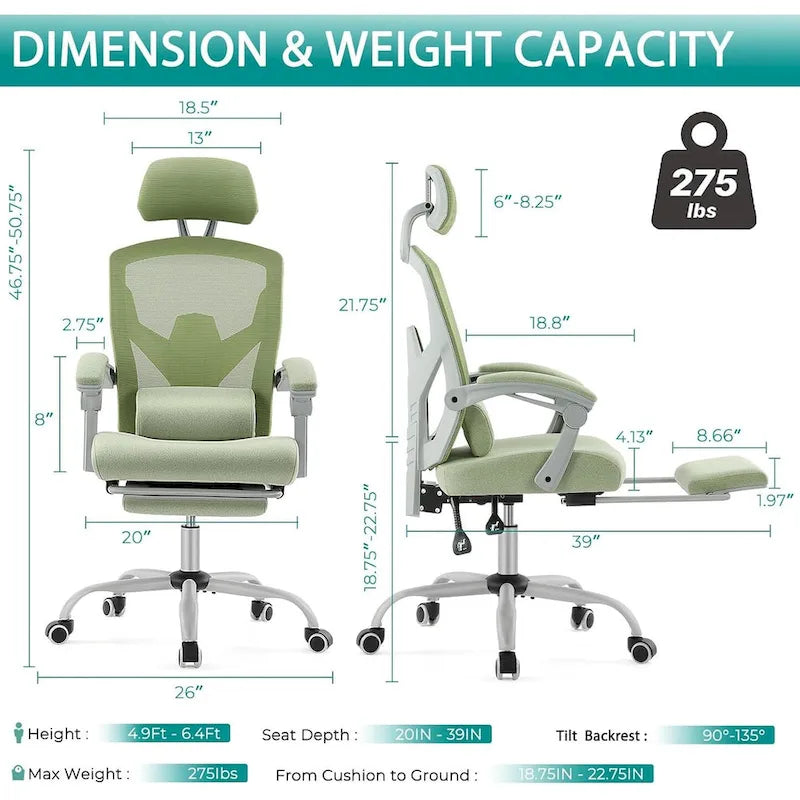 High-Back Reclining Gaming & Office Chair with Footrest