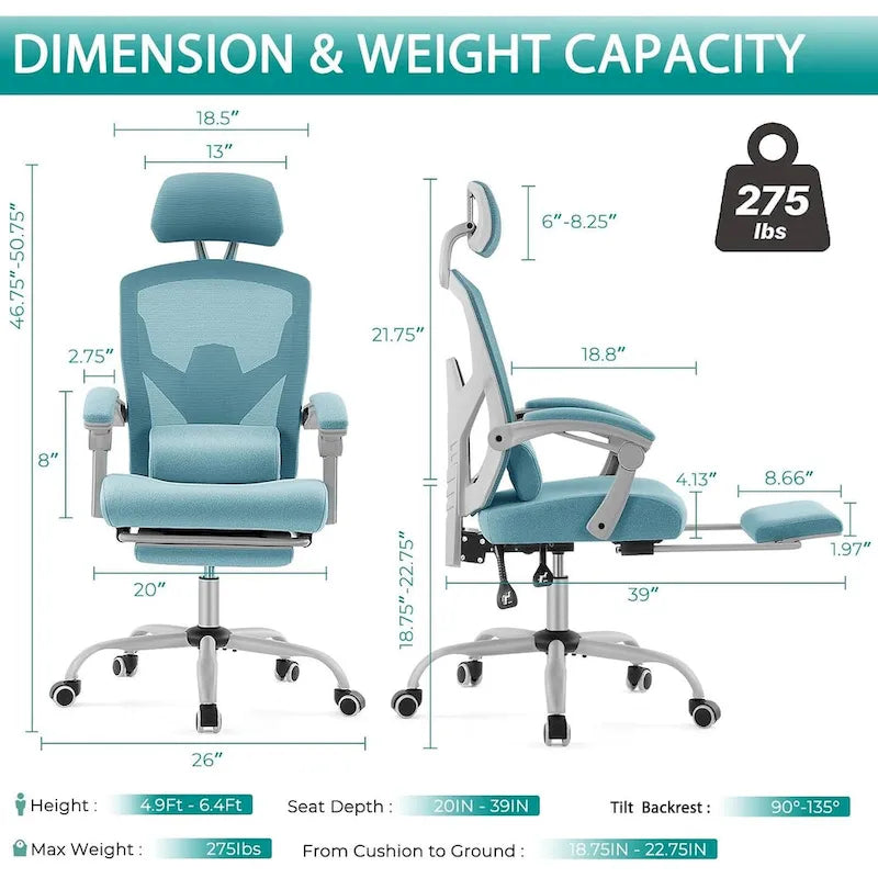 High-Back Reclining Gaming & Office Chair with Footrest