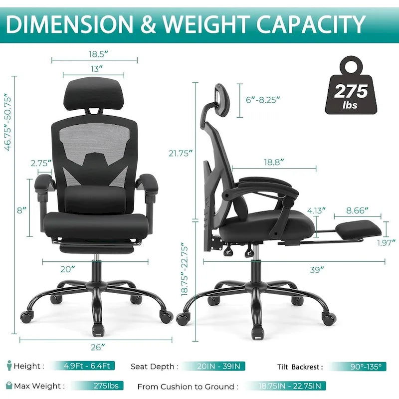 High-Back Reclining Gaming & Office Chair with Footrest