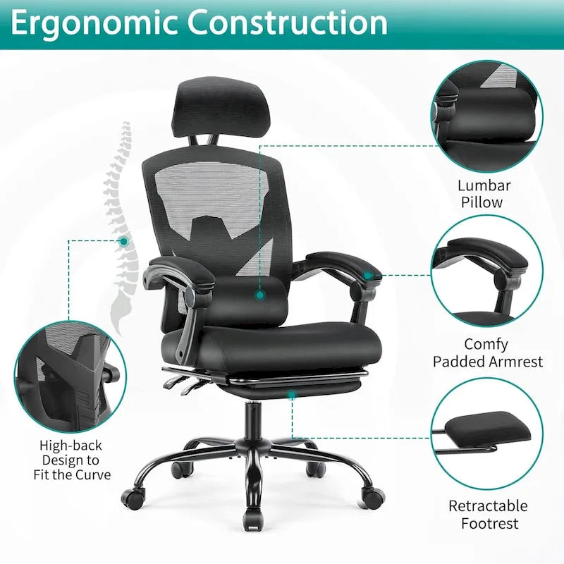 High-Back Reclining Gaming & Office Chair with Footrest