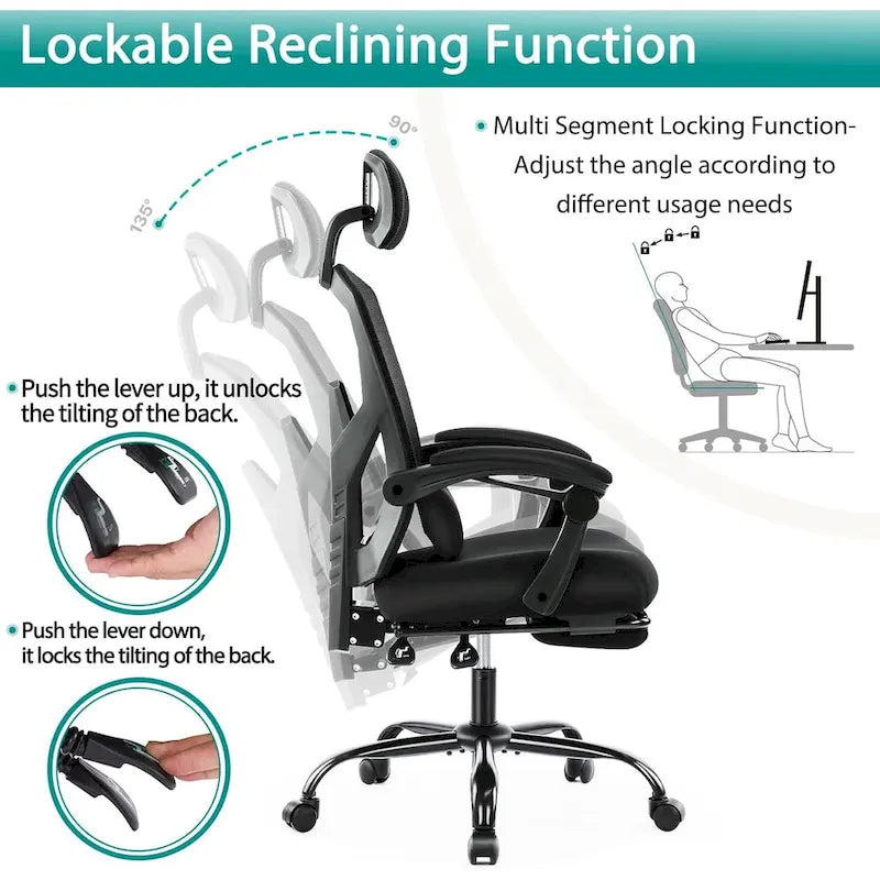 High-Back Reclining Gaming & Office Chair with Footrest