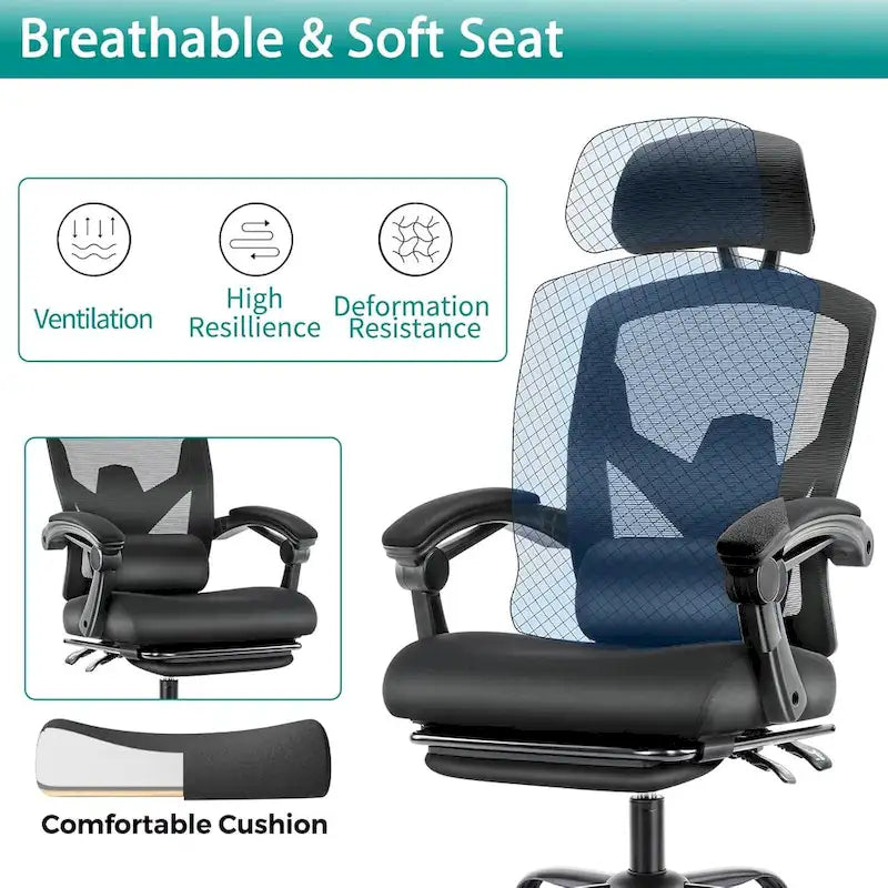 High-Back Reclining Gaming & Office Chair with Footrest
