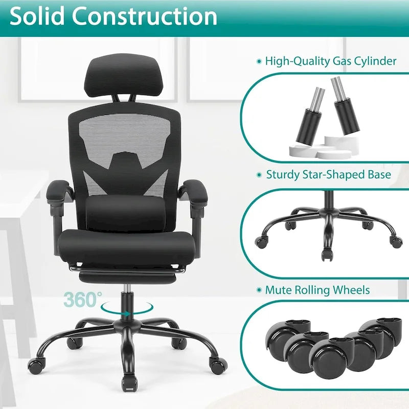 High-Back Reclining Gaming & Office Chair with Footrest