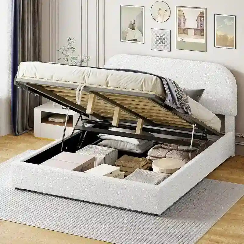 Queen Size Upholstered Platform Bed with Hydraulic Storage