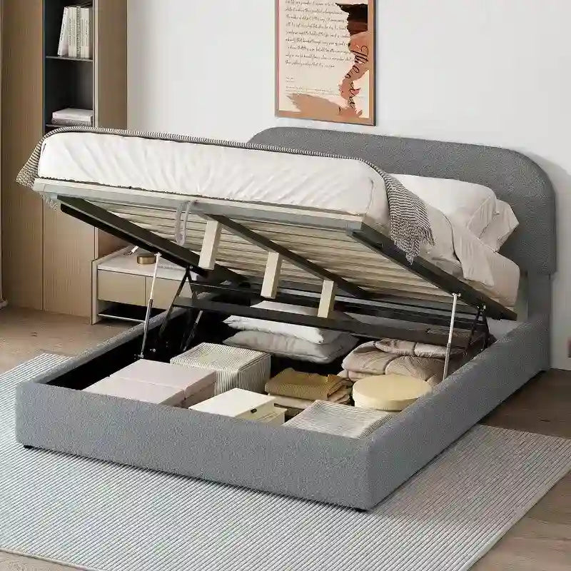 Queen Size Upholstered Platform Bed with Hydraulic Storage