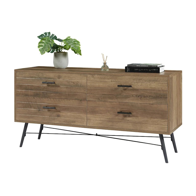 4-Drawer Wood Dresser with TV Stand Top – Walnut Brown