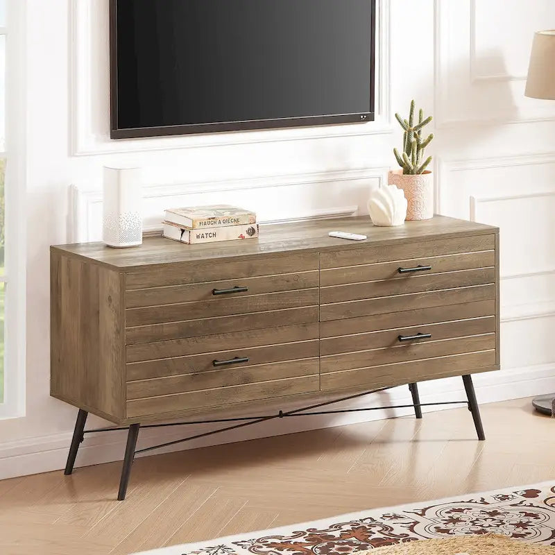 4-Drawer Wood Dresser with TV Stand Top – Walnut Brown