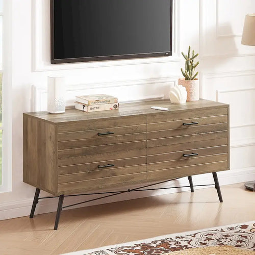 4-Drawer Wood Dresser with TV Stand Top – Walnut Brown