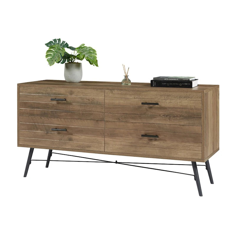 4-Drawer Wood Dresser with TV Stand Top – Walnut Brown
