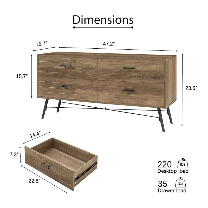 4-Drawer Wood Dresser with TV Stand Top – Walnut Brown