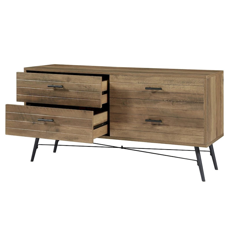 4-Drawer Wood Dresser with TV Stand Top – Walnut Brown