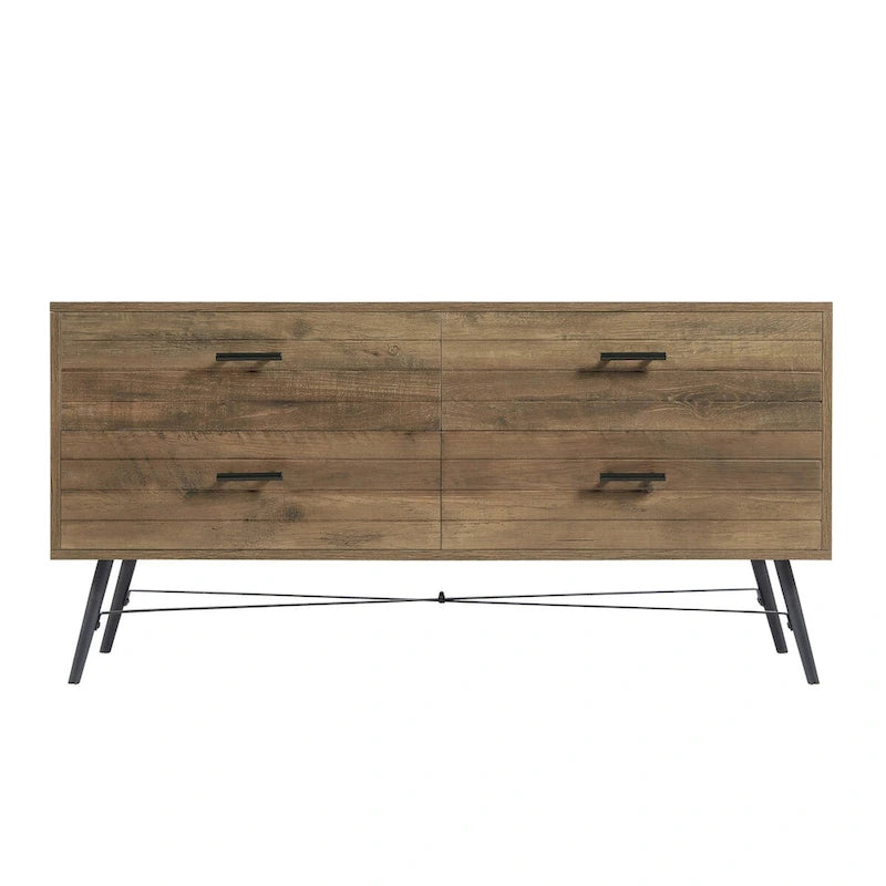 4-Drawer Wood Dresser with TV Stand Top – Walnut Brown
