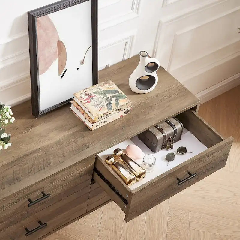 4-Drawer Wood Dresser with TV Stand Top – Walnut Brown