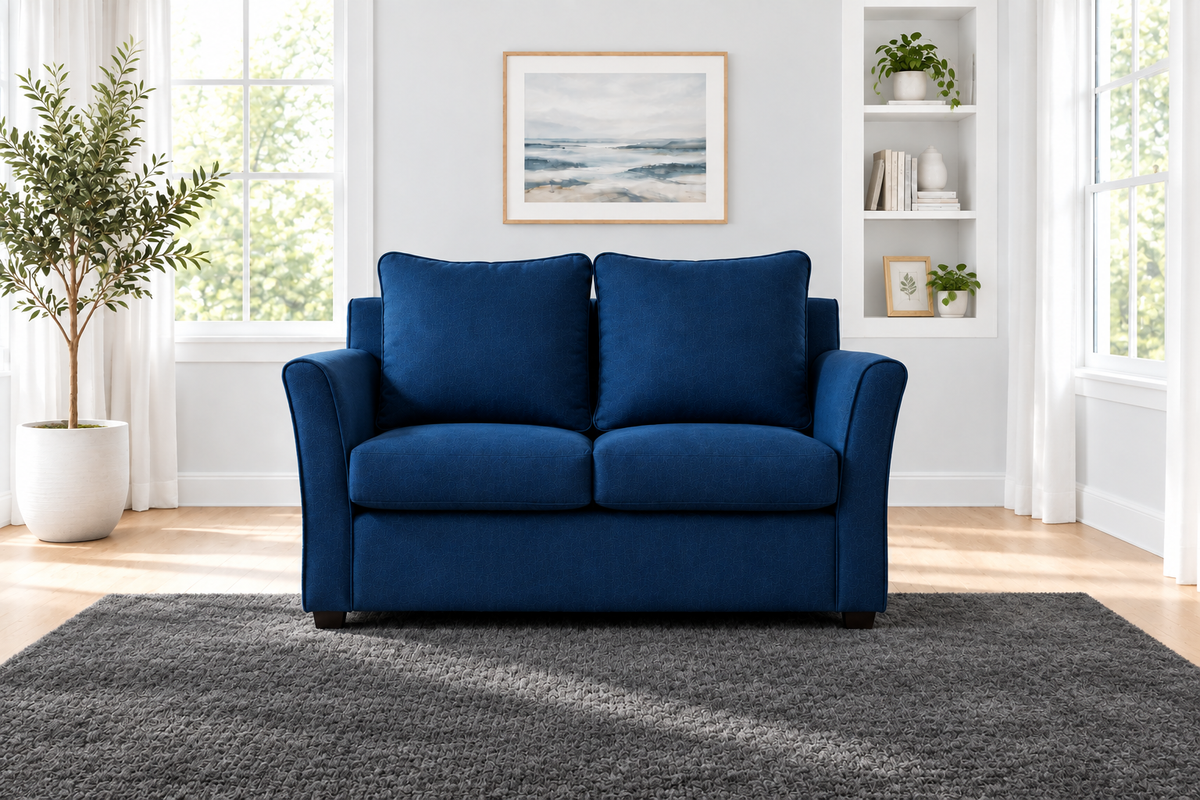 Navy Blue Loveseat - Dark Charcoal Rug