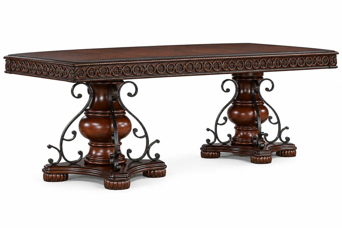 Traditional Dual Pedestal Dining Table - White Background
