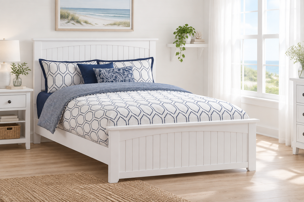 White Solid Wood Bed - Landscape Fresh Background