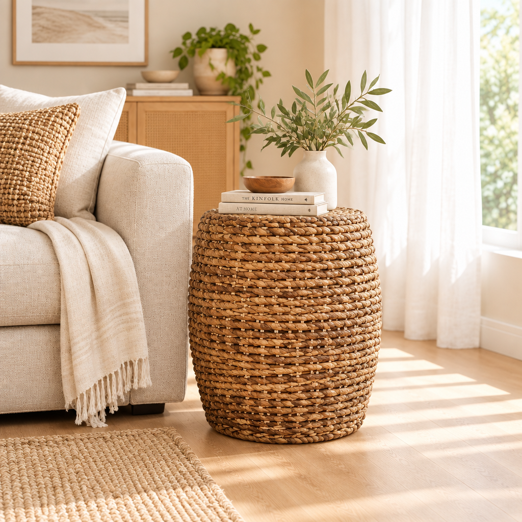 Woven Abaca Drum Side Table - Square